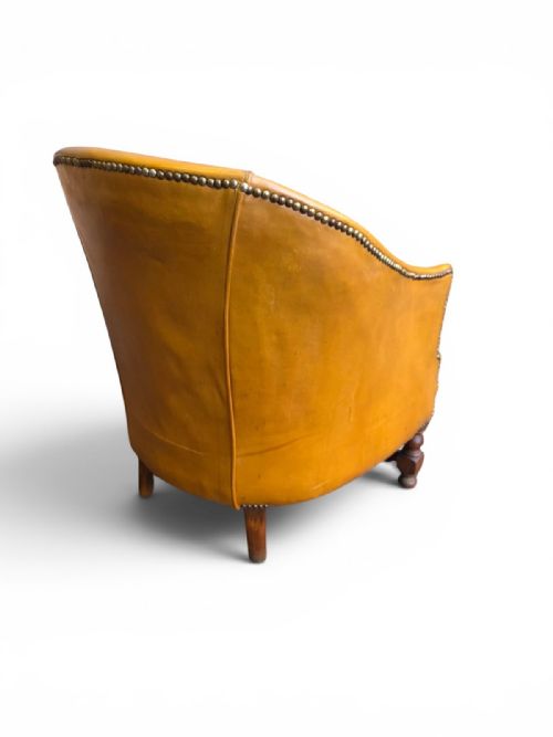 ANTIQUE EDWARDIAN LEATHER TUB ARMCHAIR C1910 - ADDITIONAL PHOTO 2