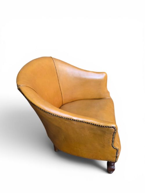 ANTIQUE EDWARDIAN LEATHER TUB ARMCHAIR C1910 - ADDITIONAL PHOTO 4
