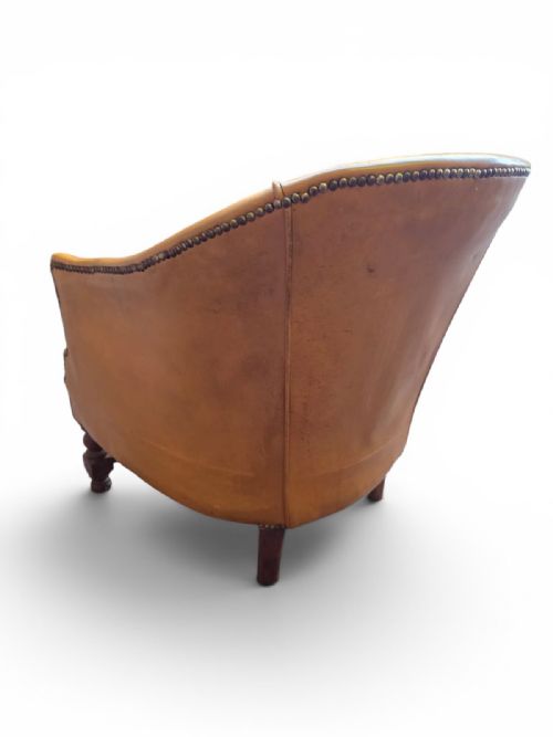 ANTIQUE EDWARDIAN LEATHER TUB ARMCHAIR C1910 - ADDITIONAL PHOTO 5