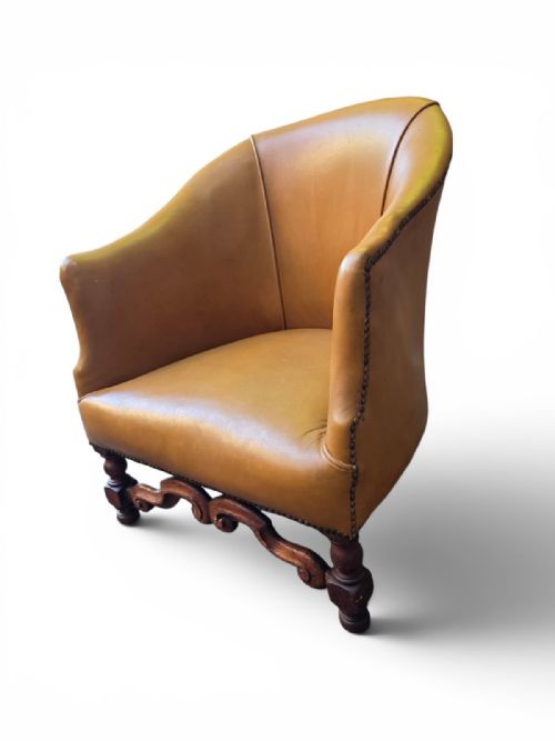 ANTIQUE EDWARDIAN LEATHER TUB ARMCHAIR C1910 - ADDITIONAL PHOTO 6