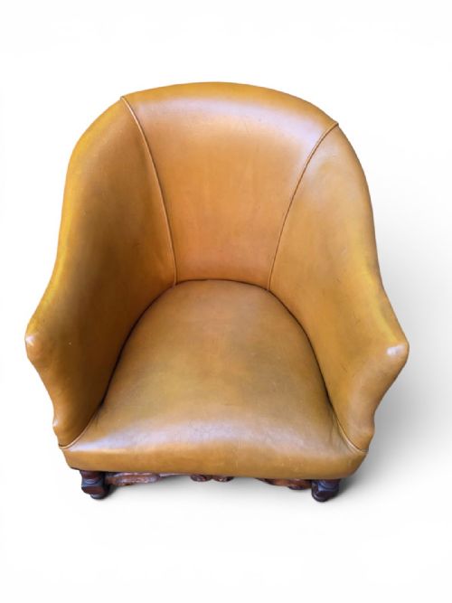 ANTIQUE EDWARDIAN LEATHER TUB ARMCHAIR C1910 - ADDITIONAL PHOTO 7