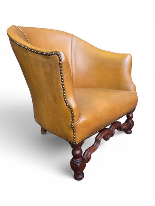 ANTIQUE EDWARDIAN LEATHER TUB ARMCHAIR C1910 - ADDITIONAL PHOTO 8