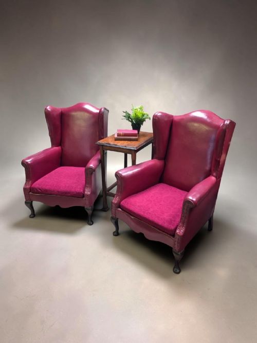 Antique Wingback Armchairs  Set of Two  c1930