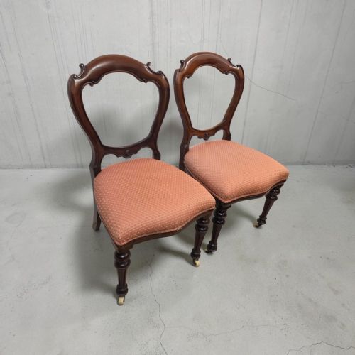 Antique Victorian Mahogany Balloon Back Chairs  Set of Two  C1860