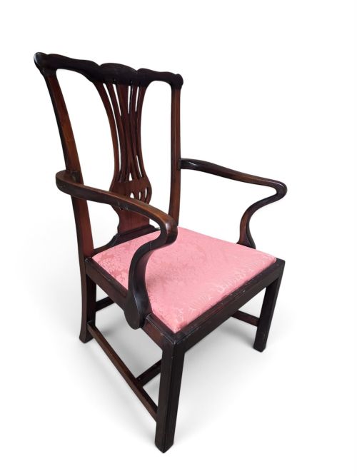 Antique Mahogany Chippendale Style Open Armchair  C.1890