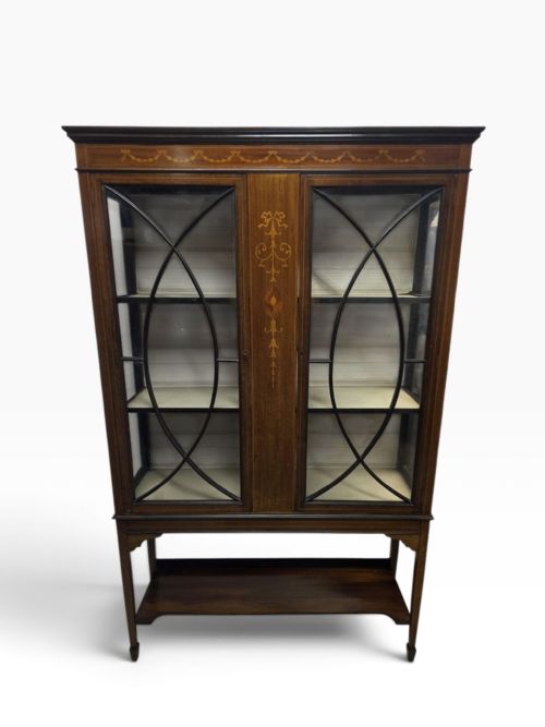 Antique Edwardian Mahogany Inlaid Display Cabinet  C1900