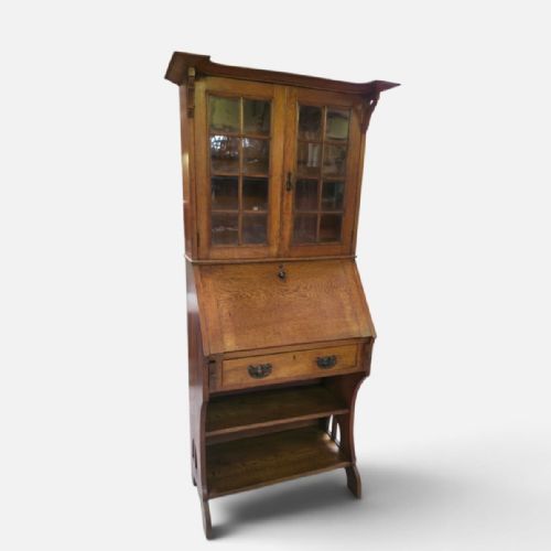 Antique Arts & Crafts Oak Bureau Bookcase  C.1900