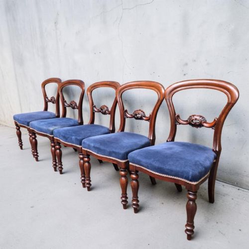 Antique Victorian Mahogany Balloon Back Dining Chairs  Set of 5  C.1870