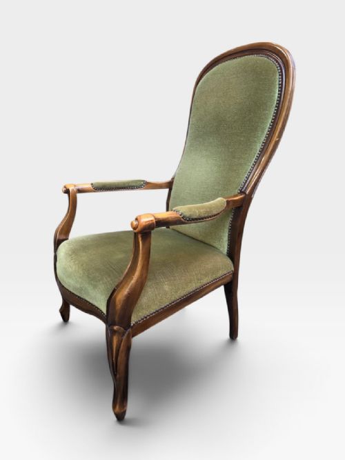 Antique Victorian High Back Armchair Green Upholstery  C.1890