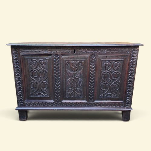 Antique Georgian Large Carved Oak Coffer  C1780