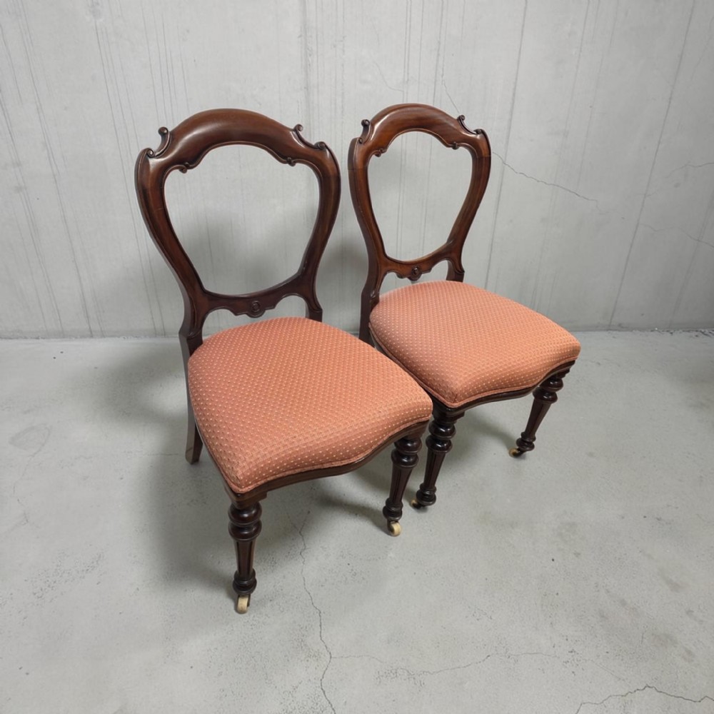 Antique Victorian Mahogany Balloon Back Chairs  Set of Two  c1860