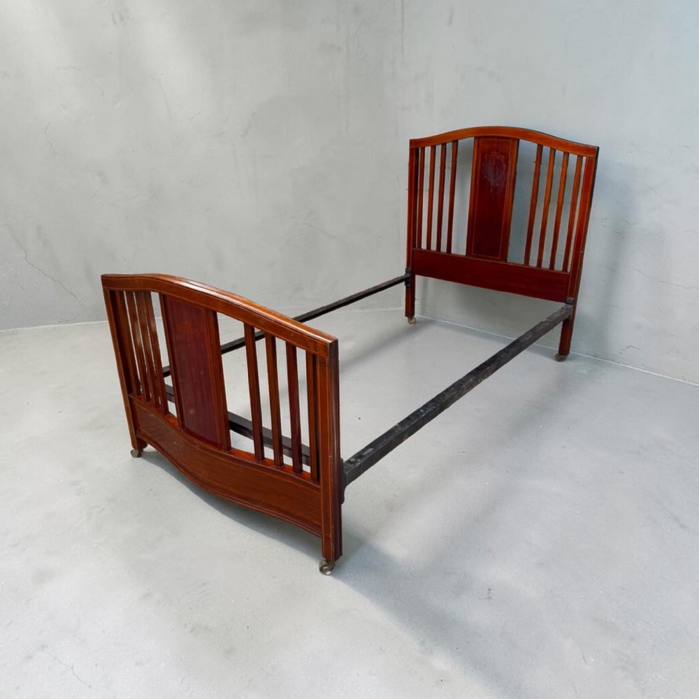 Antique Edwardian Single Bed  Mahogany Frame with Inlay  c1910