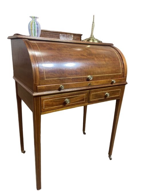 Edwardian mahogany cylinder desk