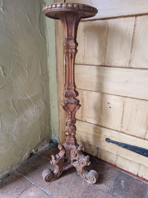Antique 18thc Italian Carved Walnut Torchere Stand