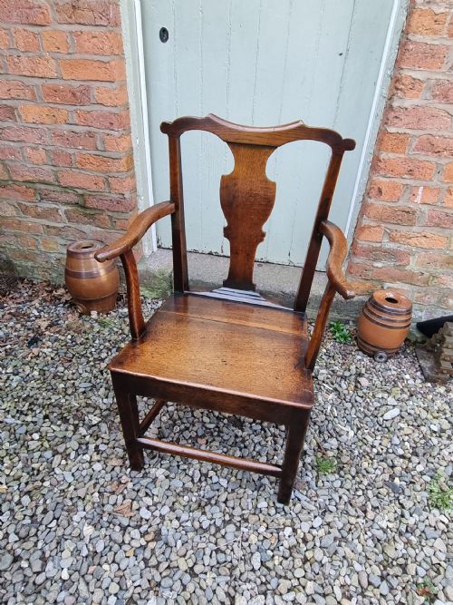 Super Patinated 18thc Oak Carver Armchair in Original Condition