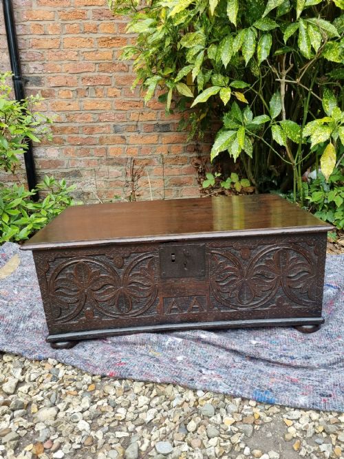 Antique 17thc Carved Original Oak
 Bible Box