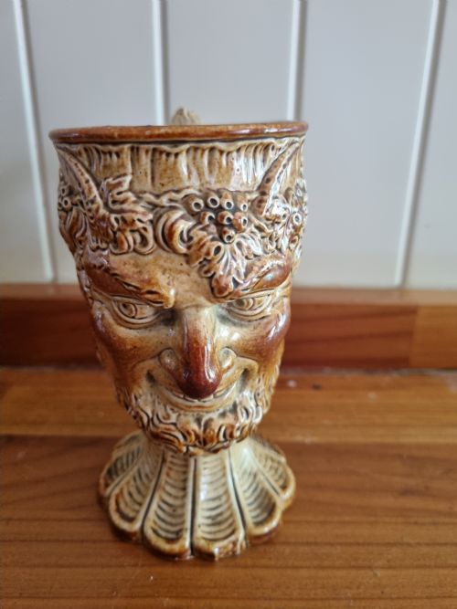 fig 1. A GOOD 19THC BRIDDON BACCHUS FACE STONEWARE MUG