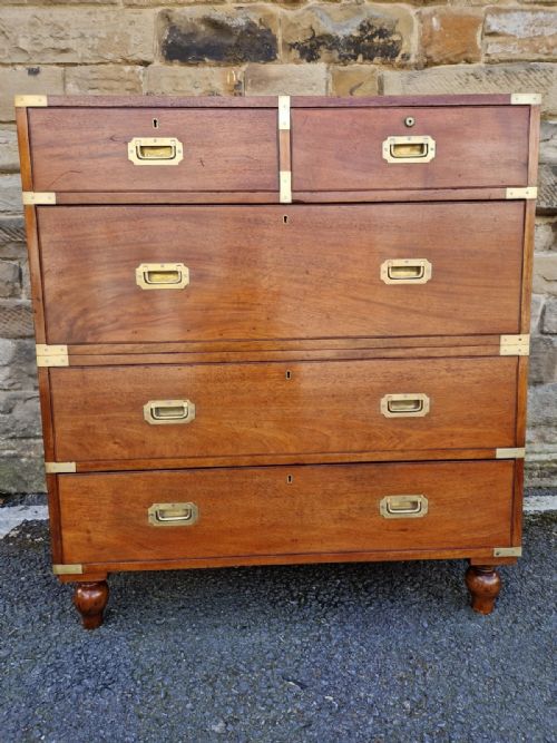 19th Century 2 Part Brass Bound Mahogany Military Chest