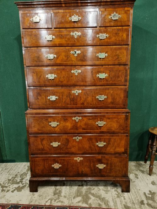18thc Walnut Herringbone Inlay Chest on Chest