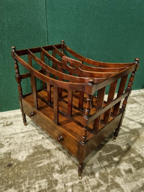 fig 1. GEORGIAN MAHOGANY CANTERBURY (MAGAZINE/MUSIC ) RACK WITH DRAWER.