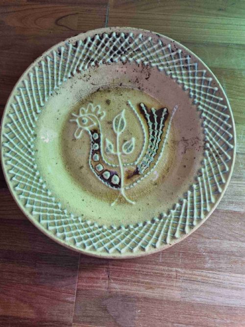 19thc or Earlier Slipware Dish of a Styilised Cockeral