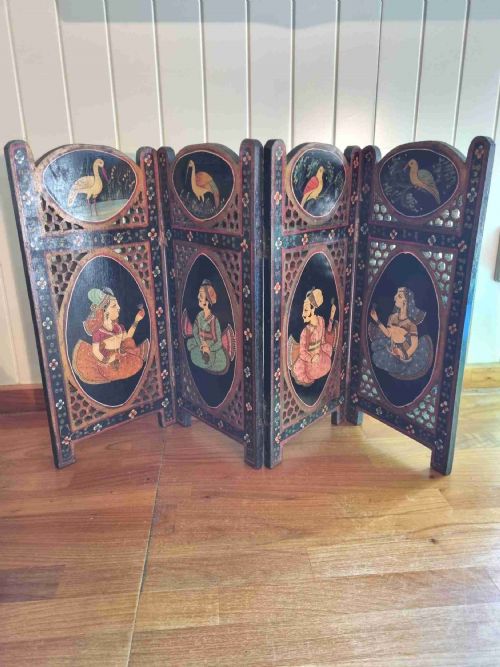 Antique Indian Painted Table Screen of Fine Quality