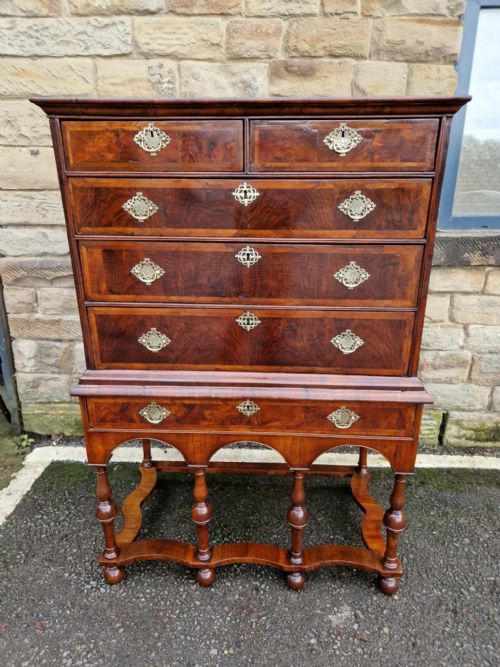 fig 1. ANTIQUE RARE LATE 17TH C WALNUT CHEST ON STAND C1700