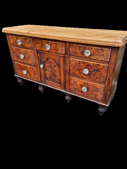 Original 19thc Simulated Mulberry Painted Pine Dresser