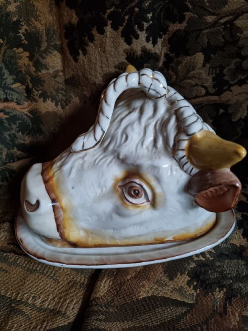 A Scarce 18thc Staffordshire,s Bull S Head "Brawn" Dish and Cover