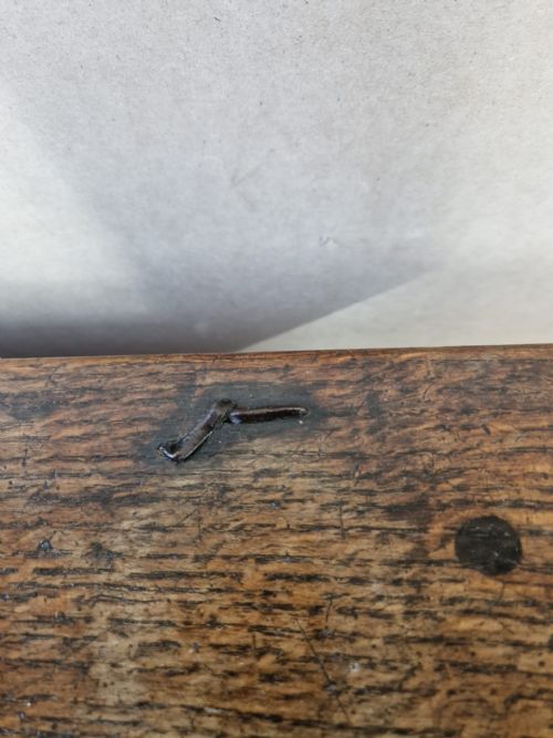 fig 1. A SMALL OAK 17TH COFFER WITH ORIGINAL WIRE HINGES