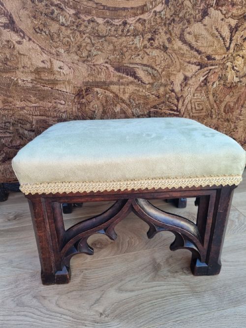 A Good 19thc Puginesque Gothic Oak Stool C1850
