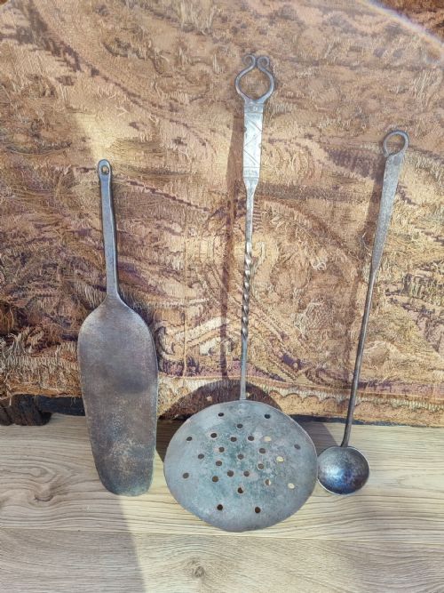 3 Early 18thc Pieces of Iron Kitchenalia Inc Skimmer Etc