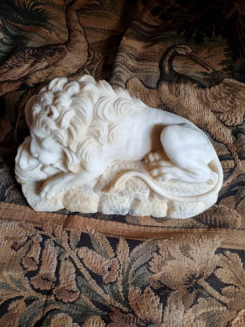 A 19thc Carved Model of the Lion of Lucerne  in Alabaster