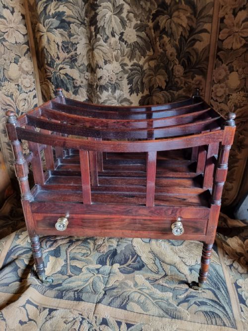 Antique Early 19thc Original Mahogany and Rosewood Canterbury