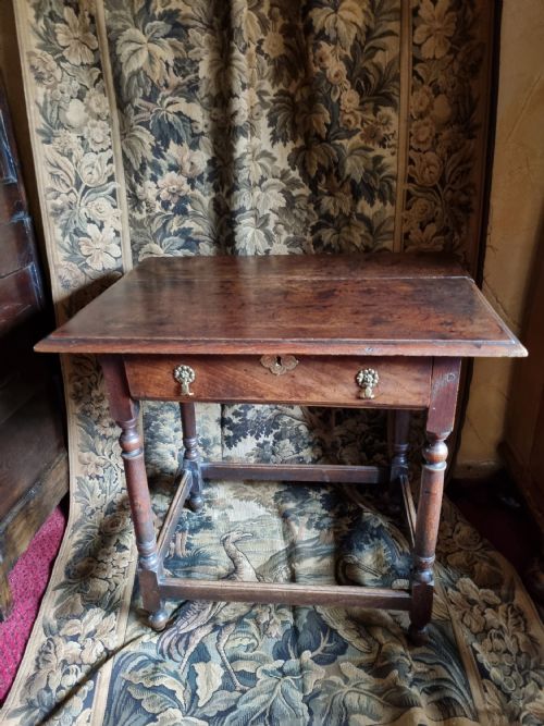 Early 18th C Original Oak Side Table with Drawer.