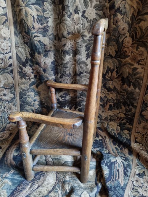 fig 1. UNUSUAL NAIVE  18THC CHILD,S YEW AND ELM ARMCHAIR