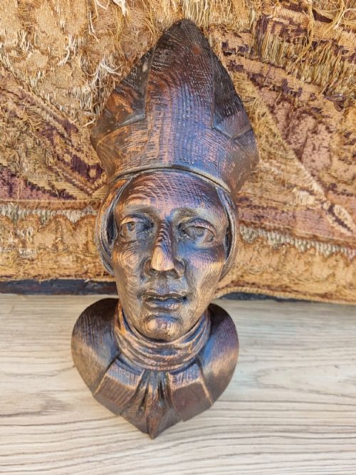 A Quality 17thc  Walnut Carving of a Bishop