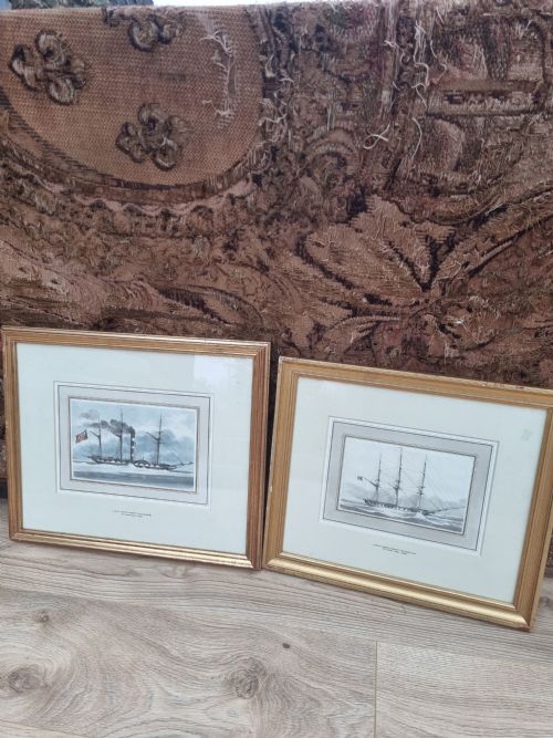Pair of Signed 19thc Pictures of Sailing and Steam Ships C1830