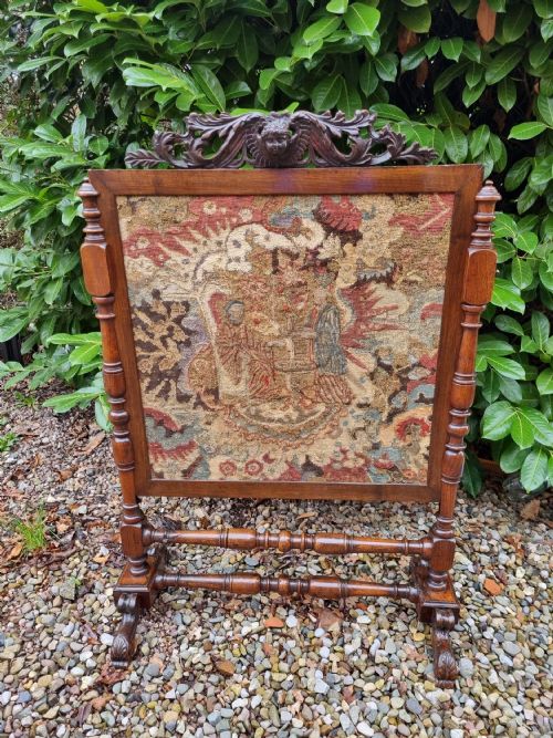 Large Antique Mahogany Screen with a 17th/e 18c Stumpwork /Tapestry
