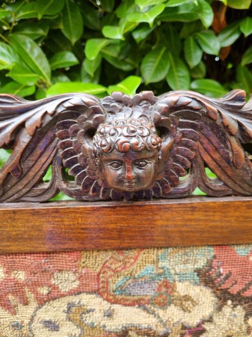 fig 1. LARGE ANTIQUE MAHOGANY SCREEN WITH A 17TH/E 18C STUMPWORK /TAPESTRY