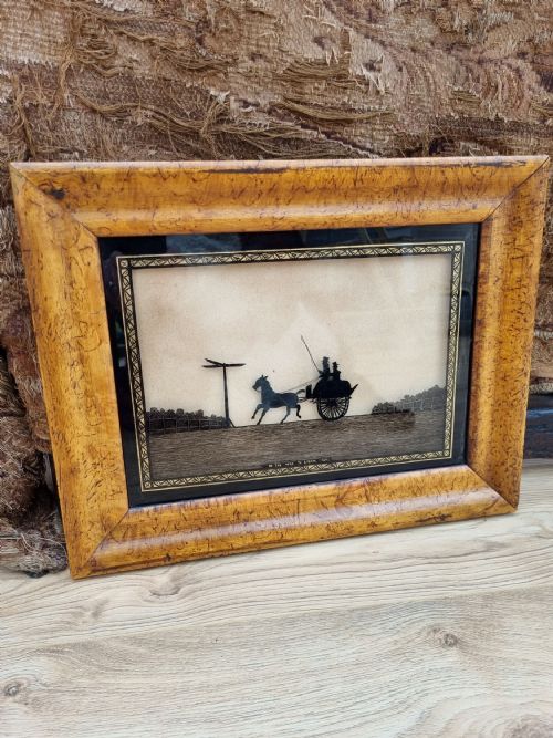 Good Dated Reverse Glass Picture of Carriage on Epsom Downs