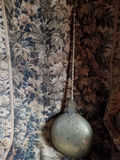 17thc Brass Handled Embossed Oval Warming Pan