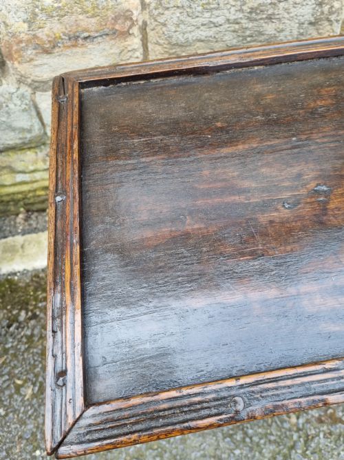 fig 1. SMALL MID 17THC OAK PANELLED LID ARROW BOX/COFFER