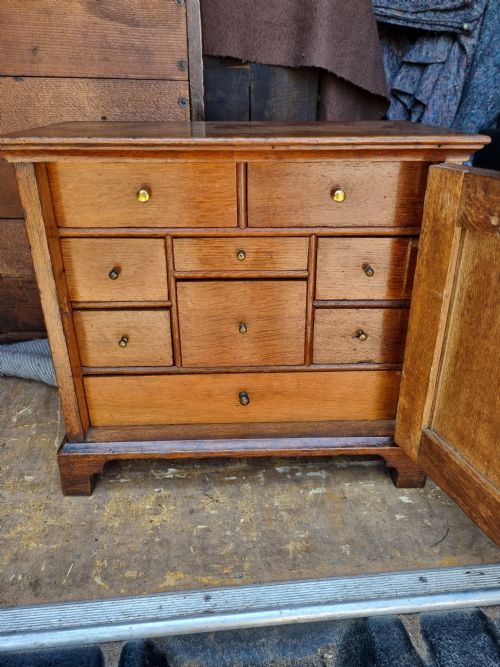 fig 1. SMALL 18THC OAK FULLY FITTED SPICE CUPBOARD