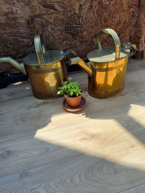 A Good Pair of Large Antique Brass Water Cans