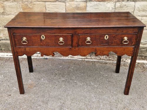 fig 1. V SMALL 18THC 2 DRAWER OAK DRESSER BASE