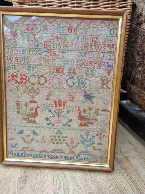 Dated 1827 Wool Sampler On.linen in Maple Frame by Mary Scott