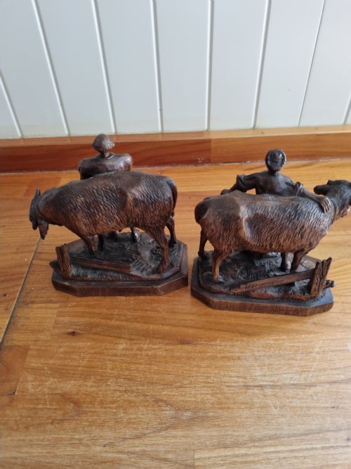 fig 1. TWO WONDERFUL CARVINGS OF 19THC BLACK FOREST COW AND BULL STAMPED EB.