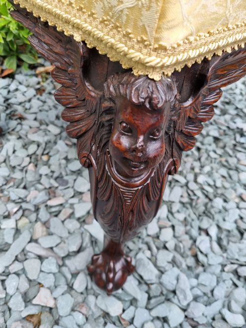 fig 1. 19THC IRISH WALNUT WINGED CHERUB LARGE STOOL