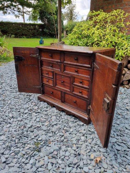 A Late 17thc English Oak Walnut and Ebony Standing Spice Cupboard C1710

